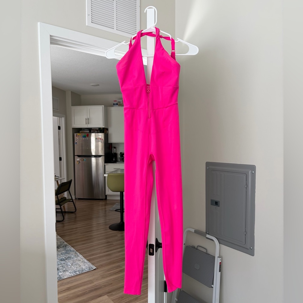 Savage X Fenty Pink Halter Catsuit Cutout Bodycon Small NWOT